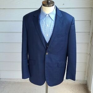 INDOCHINO 2 PC Blue Grey Weave‎ Wool Rainbow Stripe Sz 46 R Mens Sport Coat Vest